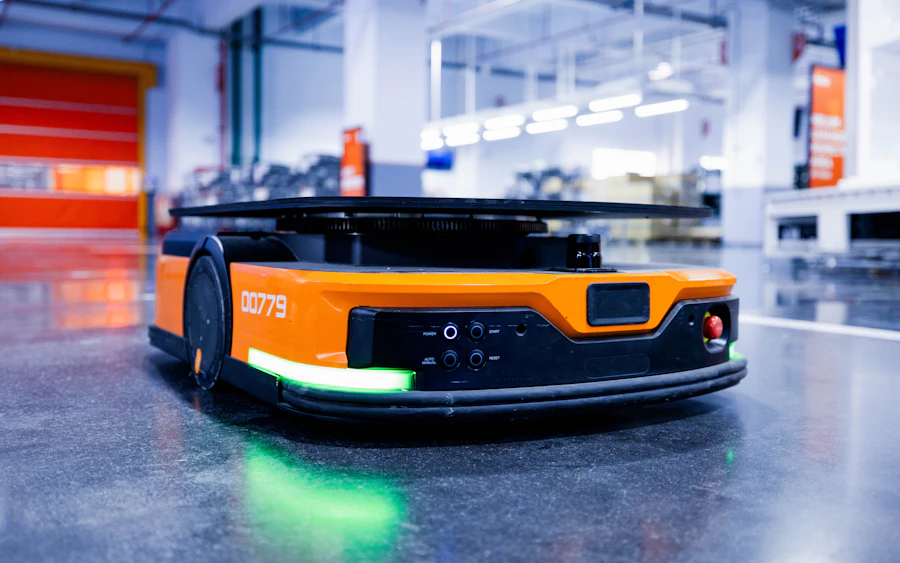 Autonomous mobile robot on a warehouse floor