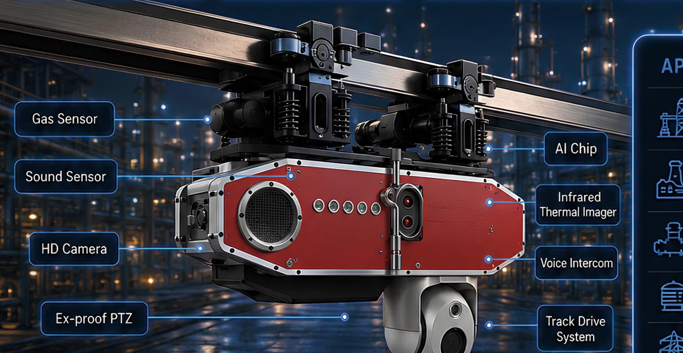 Overhead track-hanging inspection robot with infrared and gas sensors