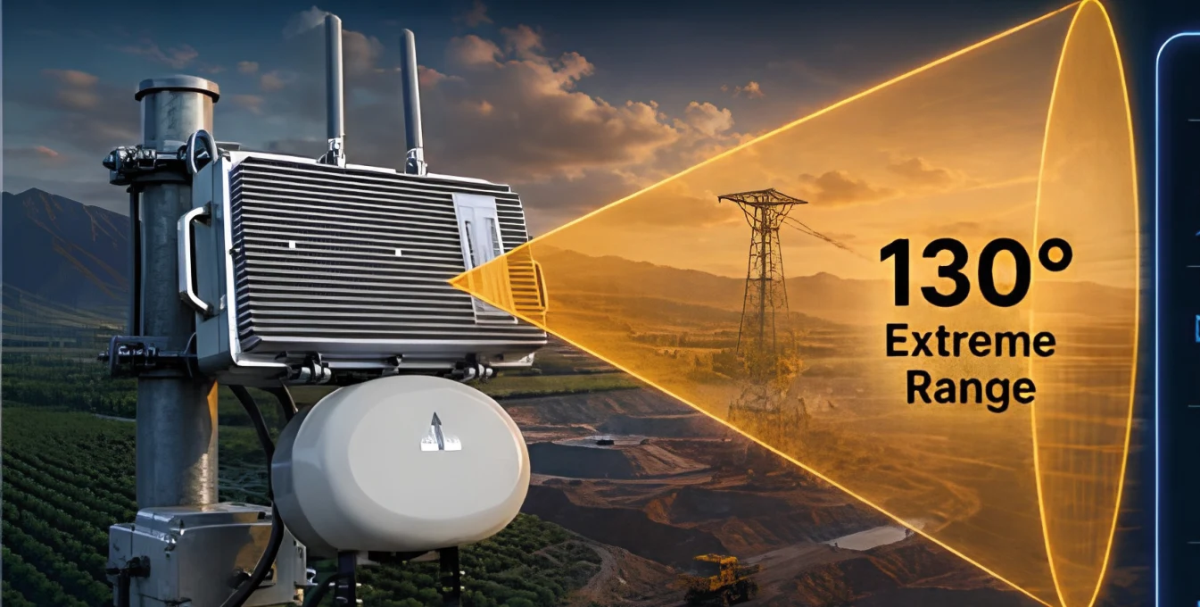 Super Wi-Fi outdoor unit projecting a 130° long-range beam
